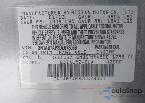 2013 Nissan Sentra Sr из США, поврежденный, VIN 3N1AB7AP3DL673069